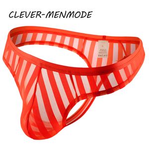 Sous-vêtements Sexy pour hommes, Transparent, rayé, string, maille respirante, Bikini, culotte convexe en U avec poche bombée