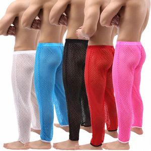 sexy mannen slaapkleding lg broek mesh visnet los transparante sexy broek man mesh pure slaapbodems casual pyjama's broek 66lm#