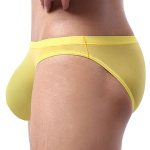 Sous-vêtements Sexy pour hommes, slips Ultra fins en soie glacée, culotte pour pénis, grande pochette, Slip érotique, Cueca