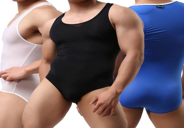Sexy Men039s Singlet Body Body Body Transparent Exotic Ice Silk Teddies Underwear Bikini Shirt One-Opice Bodys Suits M L XL4093121