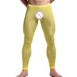 Sexy Hommes Sommeil Bas Glace Soie Ultra-Mince Transparent Thermique Cool Leggings Hommes Long Johns Lounge Pantalon Serré Sous-Vêtements 503