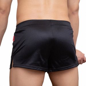 Sexy hommes Satin boxeurs Shorts vêtements de nuit pyjamas pantalons de salon vêtements de nuit sous-vêtements confortables élastiques hommes Boxershorts C6N2 #