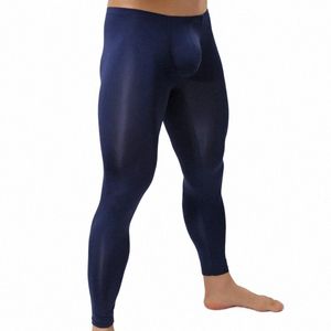 Sexe Mens Sleep Bottoms Ice Silk Ultra-Thin Thin Transparent Leggings Pantals Penis Pouch LG Johns Lounge Pantals Sleepwear Plus Size S5Z8 #