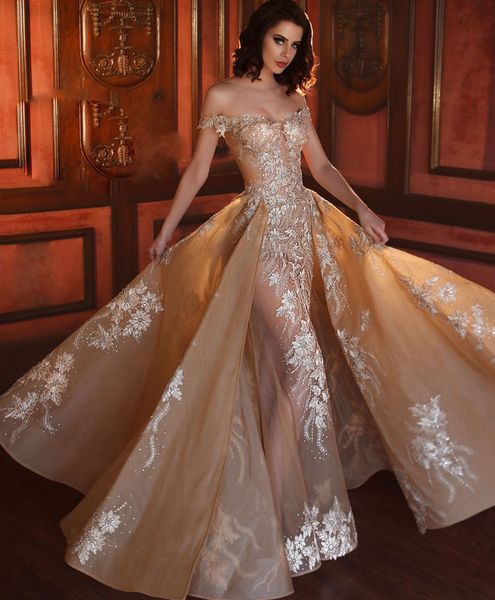 Robe de bal longue sirène sexy avec jupe en dentelle perlée appliquée sur l'épaule robe de soirée magnifique voir à travers la robe de célébrité formelle