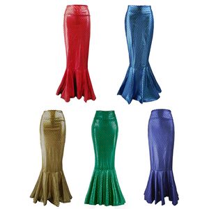 Sexy Mermaid Lange Rok Vrouwen Elegante Hoge Taille Trompet Rok Fishscale Patroon Halloween Cosplay Party Prestatie Clubwear Grootte S-XXL