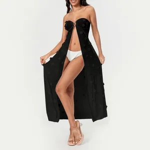 Couverture de plage transparente en maille sexy up Boho Bikini robe fleur fleur embellise de maillot de bain sans bretelles sans bretelles sans bretelles