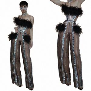 Sexy Mesh Transparante Pailletten Jumpsuit Vrouwen Pole Dance Kleding Nachtclub Ds Dj Gogo Rave Outfits Drag Queen Kostuum XS7561 50v1 #
