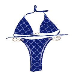 Sexy metalen ketting bikini ontwerper brief beha string biquinis set voor dames zomer strandfeest zwemzwempak kant-up halter badmode