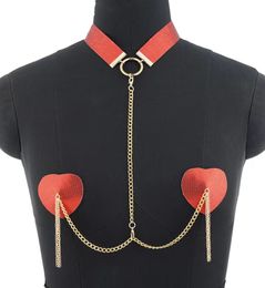 Sexy cadena de Metal enlazada cubierta de pezón con gargantilla pezones empanadas reutilizables mujeres Bondage gargantilla Collar cuerpo cadena juegos sexuales Juguetes