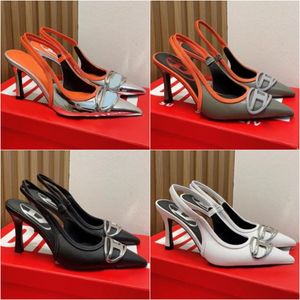 Sexy Metallic brief hoge hakken Vrouwen Retro Mode Puntige Tenen Slingbacks Kitten Hak Sandalen 8.5 cm Luxe Designer Denim Blauwe Jurk schoenen Office Party schoenen