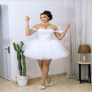 Sexy Mini Witte Trouwjurk Met Korte Mouwen Kralen Zuid-Afrikaanse Boho Bruidsjurk Een Lijn Tule Korset Boheemse Landelijke Bruidsjurken Elegant Brautkleid Mariage 2024