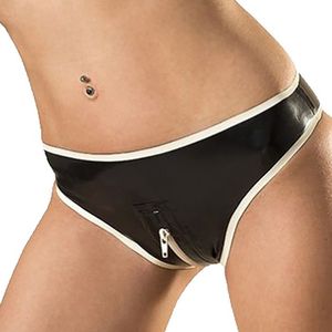 Sexy Natural Ladex Women Briefs Caucho blanco y negro Tamaño grande XXXL Pantalones cortos hechos a mano Sear