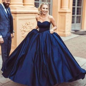 Sexy marineblauw baljurk prom jurk satijn met organza met zachte voering fancy avondjurk prom dresses veter-up / rits terug