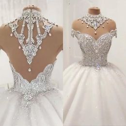 Sexy Nieuwe Designer Arabische Dubai Prinses Baljurk Trouwjurken Kralen Kristallen Rhinestone Court Trein Bruidsjurken Vestido de Novia