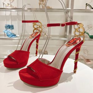 Sexy nieuwe puntige decoratieve sandalen met slangenpatroon rond de voet, diamanten riem in naakt water, huwelijksfeest, modieuze en comfortabele enkele dameskantdoos