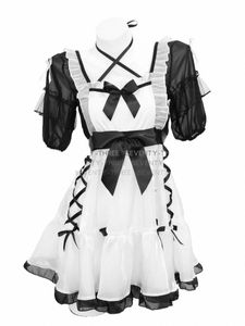 Sexy Nightdr Mignon Lace Up Noir et Blanc Maid Dr Jeu de rôle Costume Transparent Chiff Cosplay Anime Uniforme Temptati j2QK #