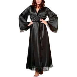 Sexy nachthemd satijn zijden gewaden voor vrouw kant bruidsmeisje gewaden badjas feminino bad gewaad plus size lange peignoir femme d30 210901