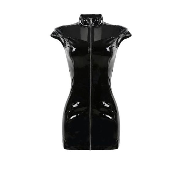 Sexy nocturne collier haut PVC Latex Faux Fétiche gothique gothique femme mini lace up clubwear noire crayon robe6468673