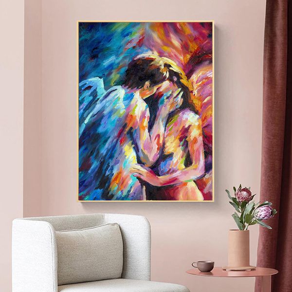 Sexy pintura desnuda pareja besando póster de la pared del hogar estampados de la pared del hogar