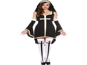 Costume de nonne Sexy pour femmes adultes, robe de Cosplay avec capuche noire pour Halloween, Costume de fête de sœur, Whole2872999