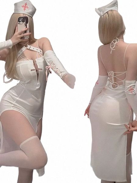 Costumes coquins d'infirmière sexy pour femmes sexuelles, entrejambe ouvert, poitrine basse, vêtements de jeu de rôle, femme de chambre Lolita Dr Erotic Waitr N3Q4 #