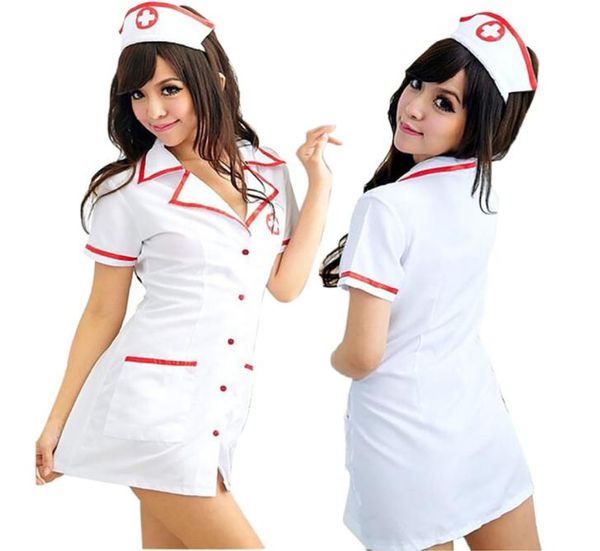Ensemble de costumes infirmières sexy Fantasias Lingerie 2018 Sexy Erotic Cosplay for Womelencostume Nurse Uniforme Tempt Vneck Dress1092379