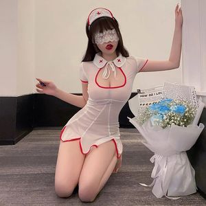Costumes d'infirmière sexy femme uniforme de sexe pure tulle mini robe string costume Halloween cosplay anime tenues lingerie sensuelle 240307