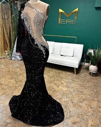 Sexy o nek lange prom jurk voor zwarte meisjes 2024 Sparkly kralen Tassel Verjaardagsfeestjurken Leger avondjurken Robe de Bales Es Es