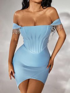 Vestido sexy con hombros descubiertos y diamantes de imitación para mujer, minivestido ceñido para fiesta y club nocturno, cóctel, precio único