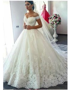 Sexy hors de l'épaule robe de mariée robe de mariée applique florale avec paillettes fermeture éclair dos balayage train plus la taille robes de mariée robes de mariée