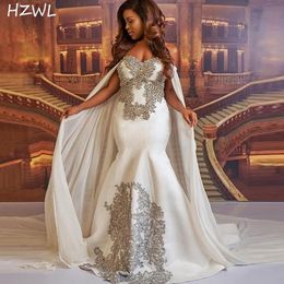 Sexy Off The Shoulder Cape Style Prom Dresses 2021 Kristallen Beaded Lace Applicaties Satijn Mermaid Avondjurken Robe de Soiree