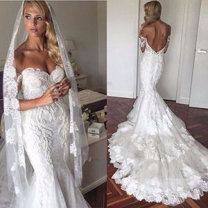 Sexy hors De l'épaule dentelle sirène robe De mariée 2017 Steven Khalil haute arabe dubaï balayage Train Vintage robe De Noiva