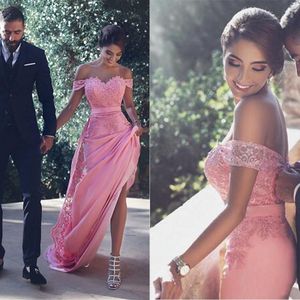 Vestidos largos de dama de Honor con hombros descubiertos, sexys, con apliques de encaje, línea A, vestido de invitados de boda, vestidos de dama de Honor 234c