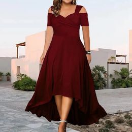 Robe sexy à épaules dénudées, tenue de soirée élégante, grande taille, col en V évasé, coupe cintrée avec ourlet pour les fêtes, été 240228