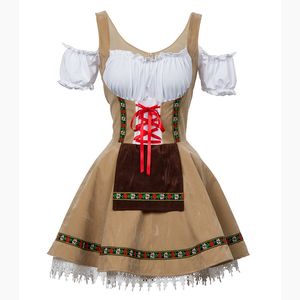 Sexy Oktoberfest biermeisje kostuum meid Wench Duitsland Beierse korte mouw Fancy Dress Dirndl voor volwassen vrouwen