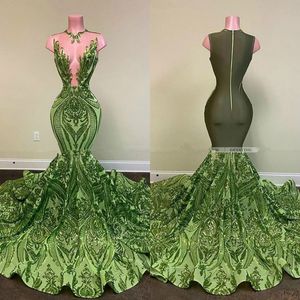 Sexy olive vert sirène robes de bal africain 2020 paillettes de soirée noires de soirée porte robes de fête formelles 2752