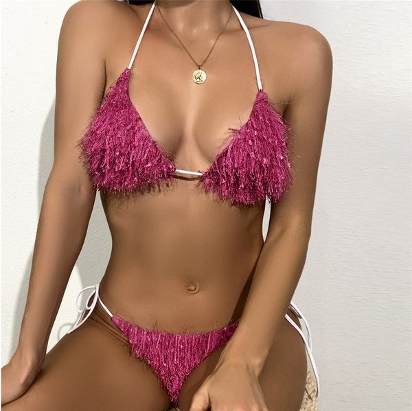 Maillot de bain une pièce Sexy pour femmes, Bikini à franges, vêtements de plage, couleur unie, taille haute