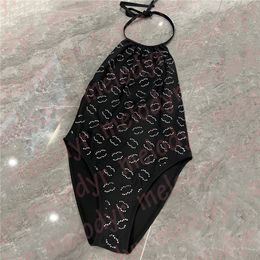 Sexy badpak uit één stuk dames zomer backless halter bikini diamant letter zwart badpak