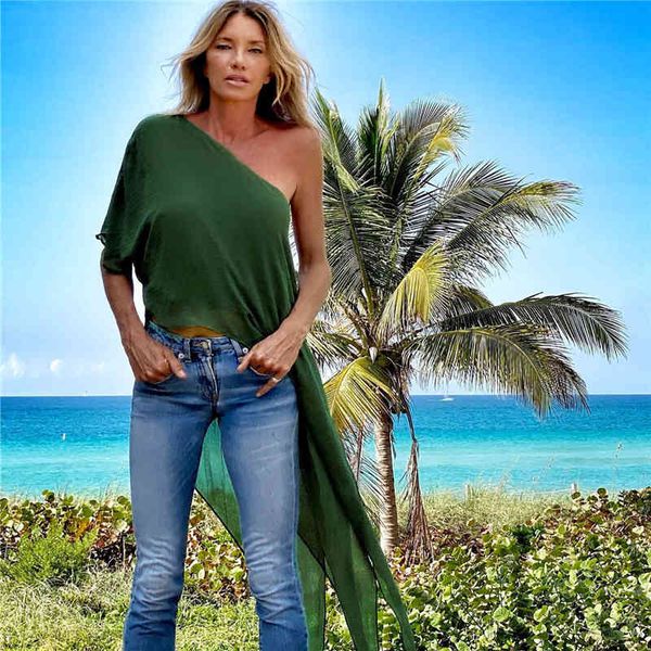 Sexy One Shoulder Bikini Cover-ups Elegante Tallas grandes Tops Ropa de verano para mujer Ropa de playa Traje de baño A868 210420