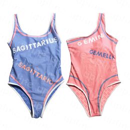 Sexy une épaule Biquini lettre pinte licou une pièce maillots de bain réversible maillot de bain dos nu Pad maillot de bain