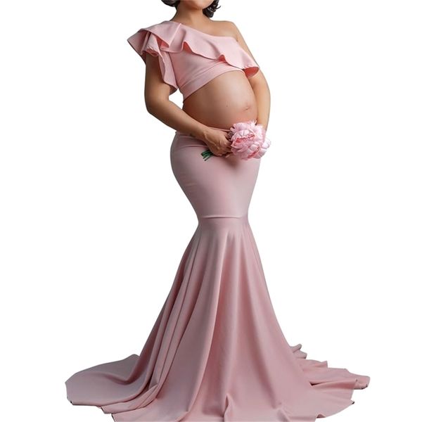 Sexy une épaule robe de maternité dos nu moulante rose sans manches es pour les femmes été pographie enceinte D30 210922