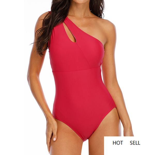 Traje de baño Sexy de un hombro para mujer, trajes de baño de una pieza para mujer, traje de baño sin espalda, traje de baño deportivo, traje de baño para playa, bañador rojo y negro