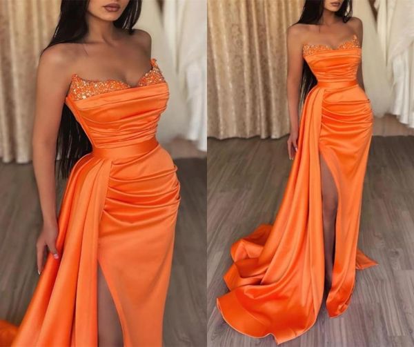 Robes de bal sans dos orange sexy gaine plies hautes hautes robes de soirée de bal de bal de bal 2023 robes de fantaisie sans manches 4699373