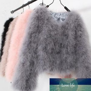 sexy Ostrich wool turkey real fur women black coat genuine feather short plus size 5XL 7XL winter festival long sleeve jacket