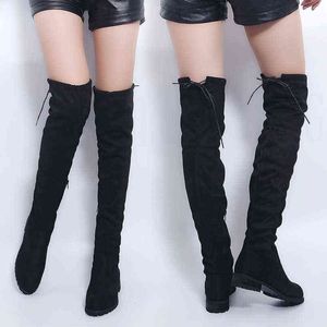 Sexy sur le genou bottes femmes femme daim longues femmes mode cuissardes chaussures d'hiver grande taille H1116