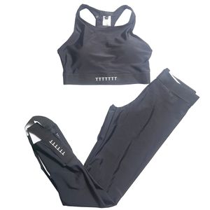 Legging à gilet rembourré sexy deux pièces tenue de yoga femmes sans manches sport top lettre imprimé slim pantalon serré d'été