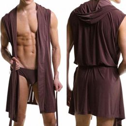 Sexy Pyjama Mannen Nachtkleding Effen Kleur Pijama Hombre Capuchon Sleevel Dunne Badjas Mannen Zomer Dr Badjas Mannen Nachtkleding f385 #