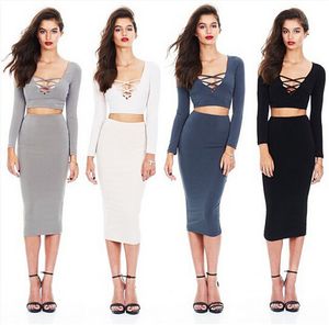 Sexy Party Dameskleding Two-Pieces Jurk Lange Mouwen Rok Skinny Pakket Billen Dameskleding Slanke sets