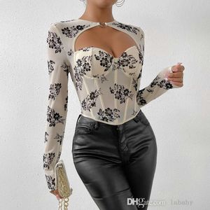 Sexy Party Dames T-shirt Clubwear Lange Mouw T-shirt Crop Top Panty Hollow Out Slim Fit Tops Tees Voor Dames outfits Kleding