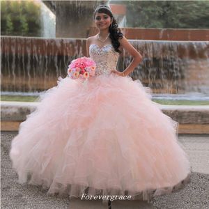 Sexy Pink Long Quinceanera Dress Ball Gown Beaded Crystals Formal Sweet 16 Wear Vestido para ocasiones especiales Vestido de fiesta Tallas grandes